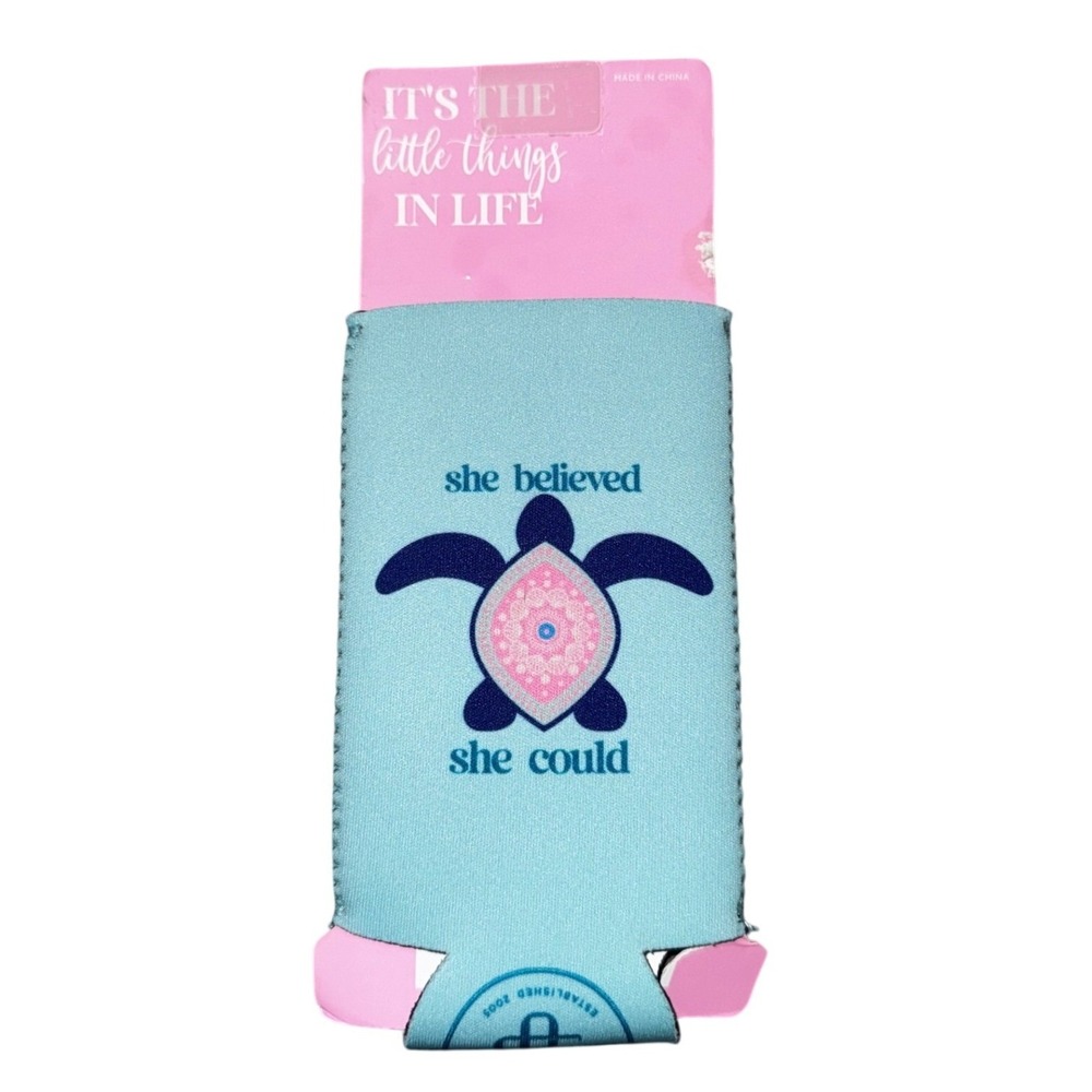 Simply Southern Slim Can Cooler Blue Turtle She Believed She Could NWT Gift